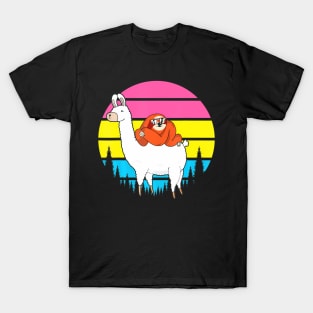 Sloth Riding Llama Lgbt Q Retro Pan Sexual Pride Flag T-Shirt